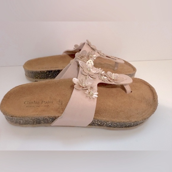 NWOT Giulia Palau Made in Italy Big Girl Sandals with Flowers, Gold Size US 2 - Picture 6 of 7